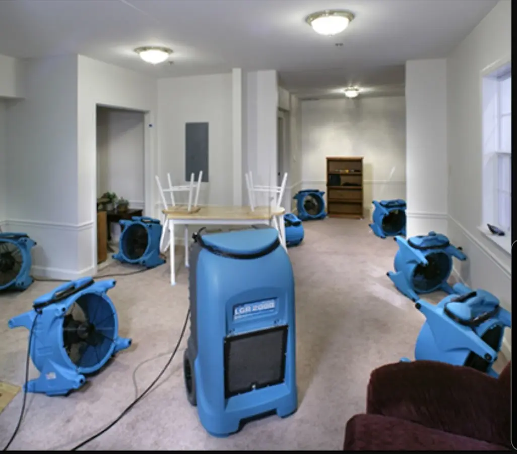 Air movers and dehumidifier setup for Water Extraction & Removal in Angier